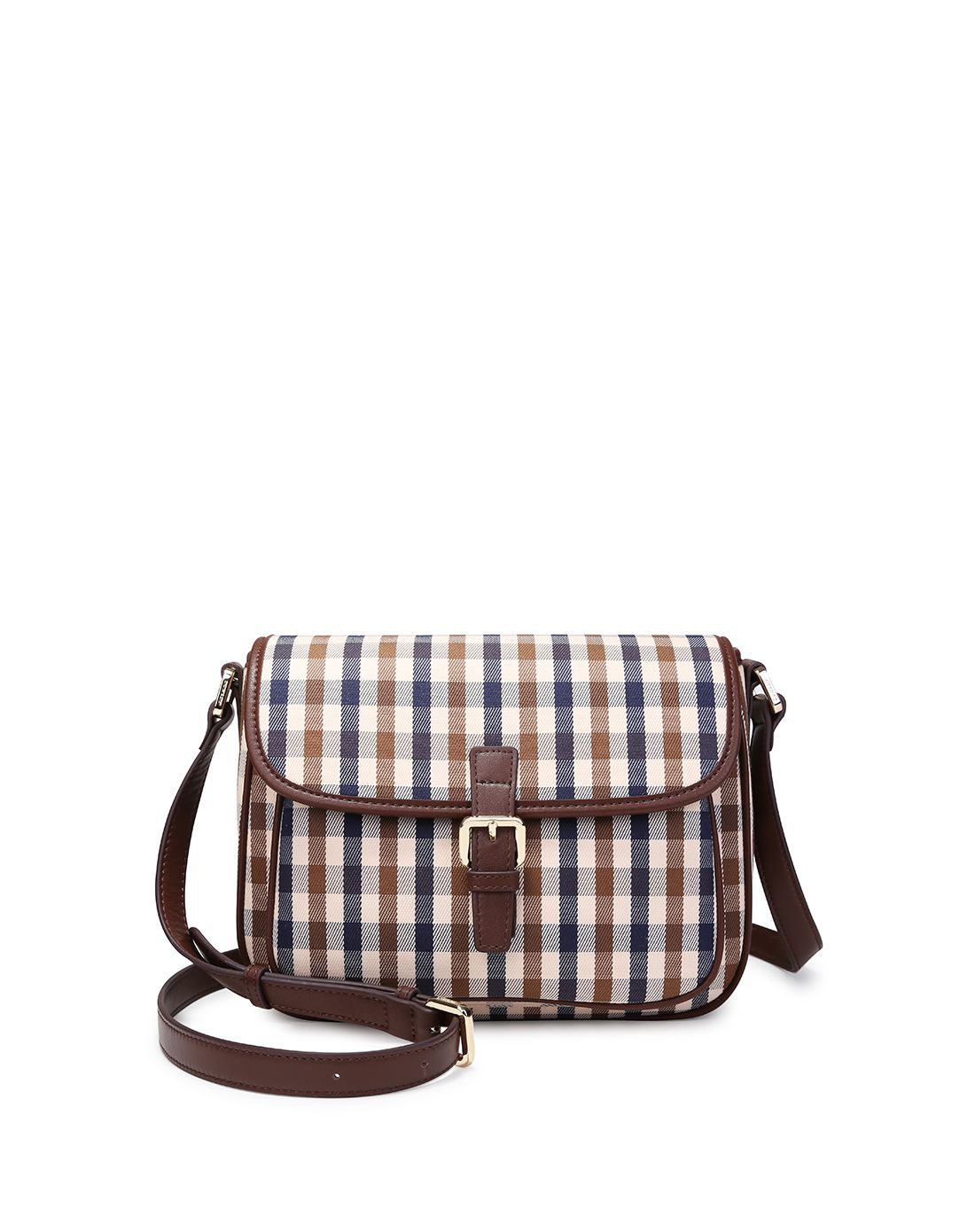 2017年新款格子配头层牛皮单肩包蓝白格仔/宝蓝色