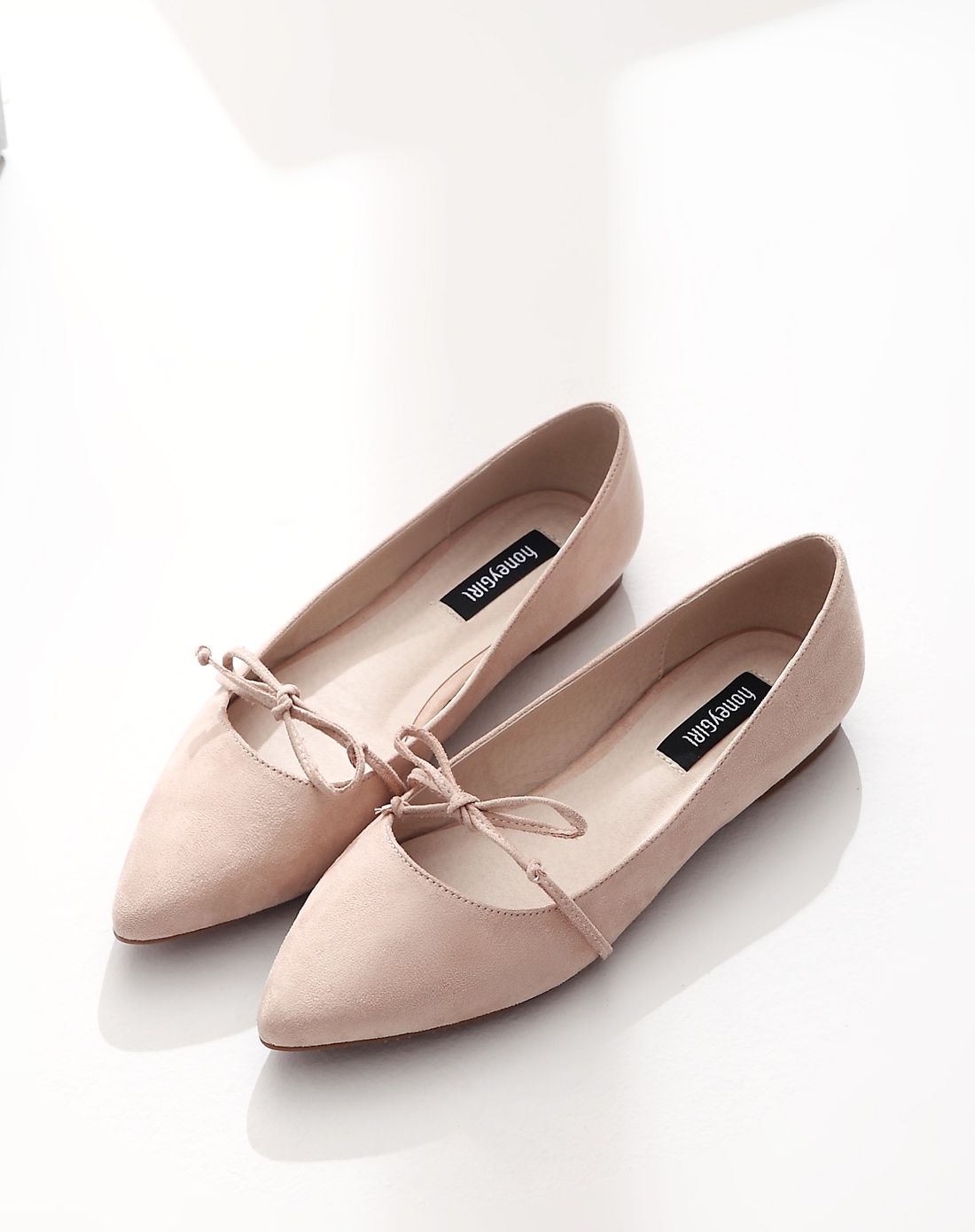 2017新品绒面舒适尖头素雅平底鞋浅口蝴蝶结单鞋灰色