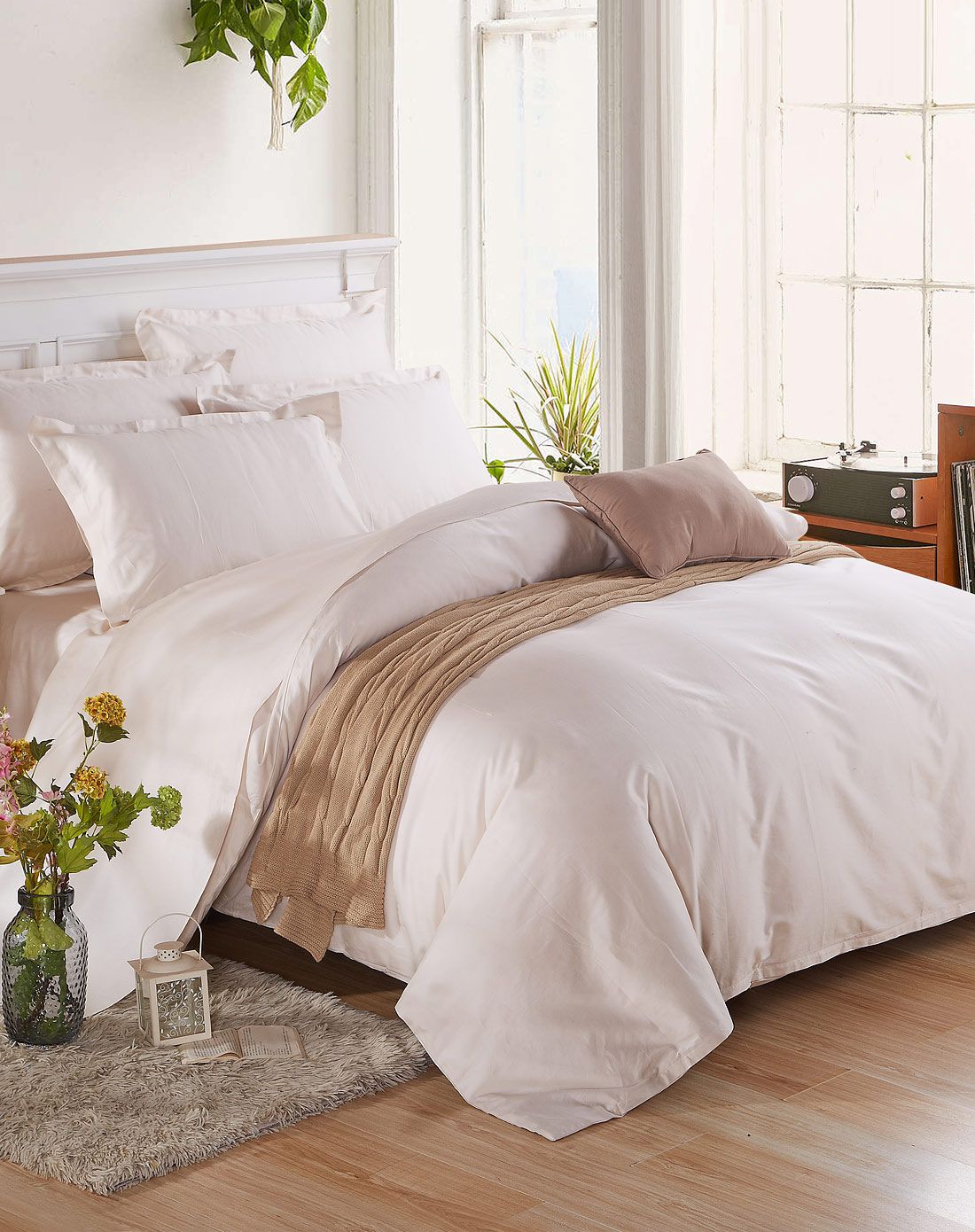 1.5米床贡缎丝光棉素色四件套-米色