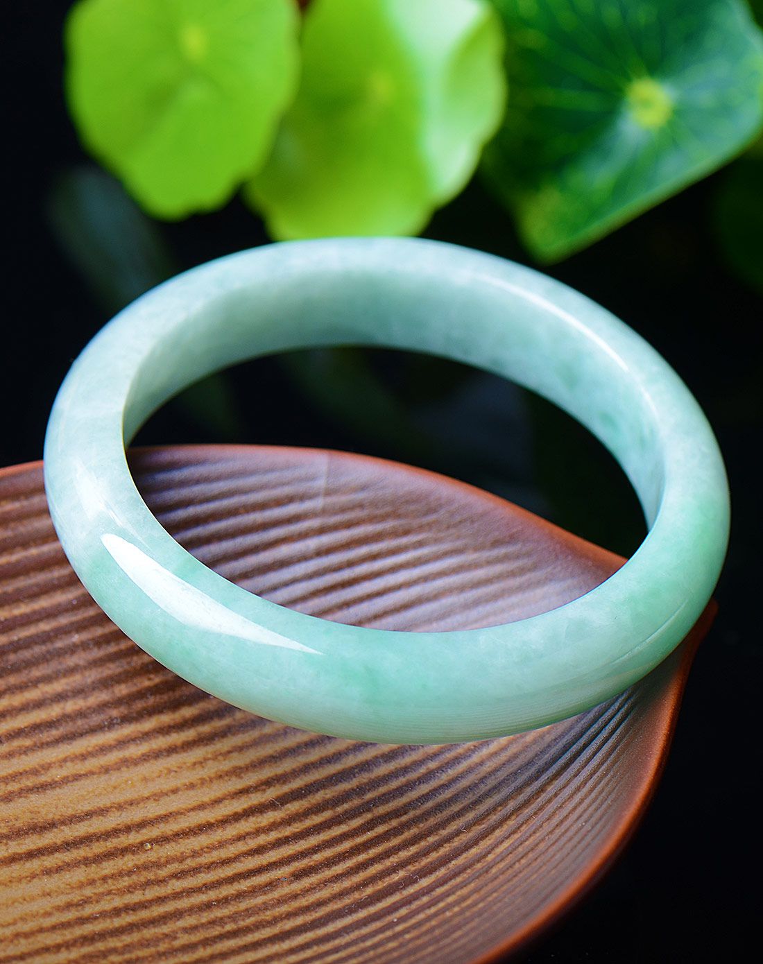 filial&love 糯种豆绿正圈翡翠手镯a货附证书绿色