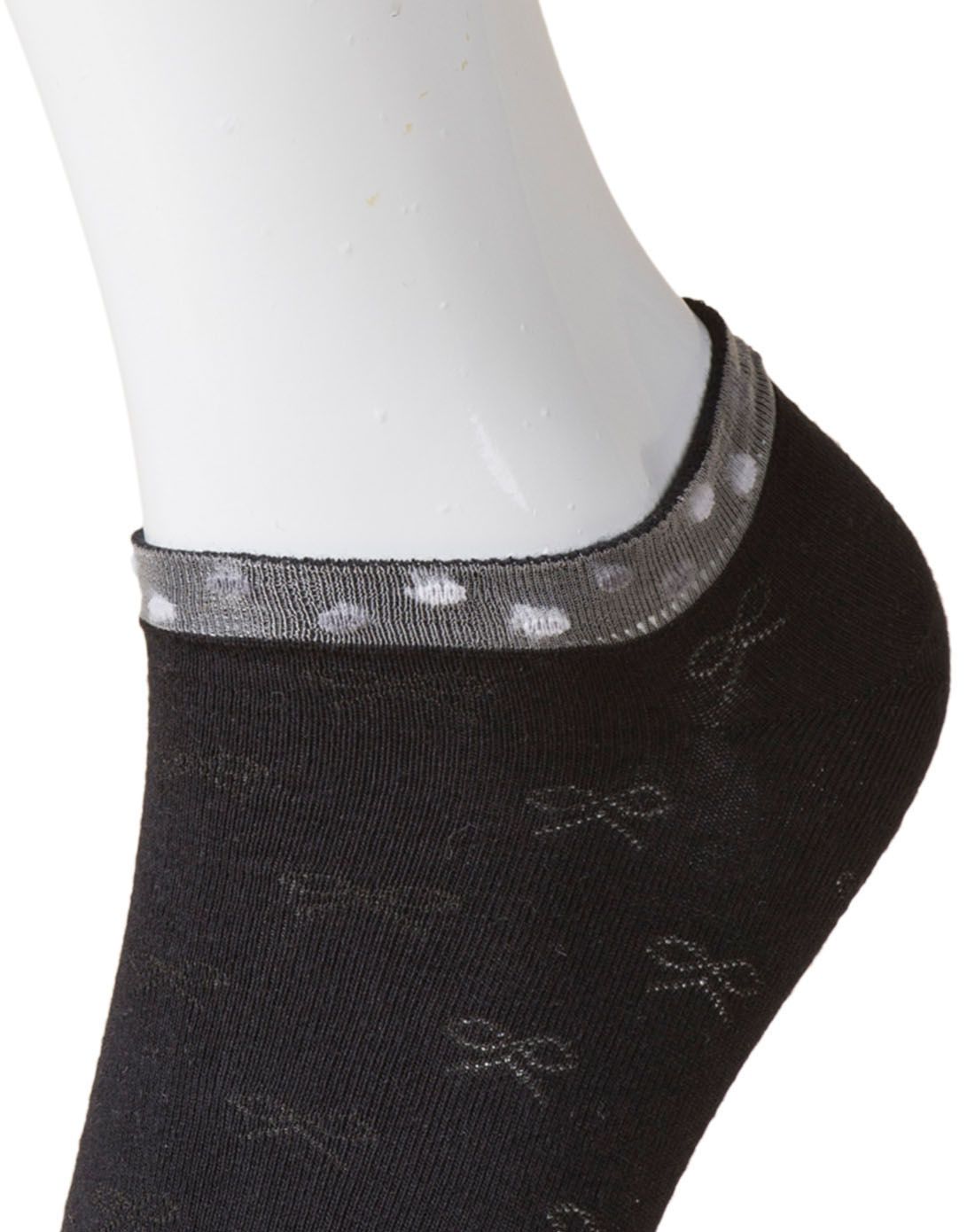 女士提花时尚休闲船袜黑色