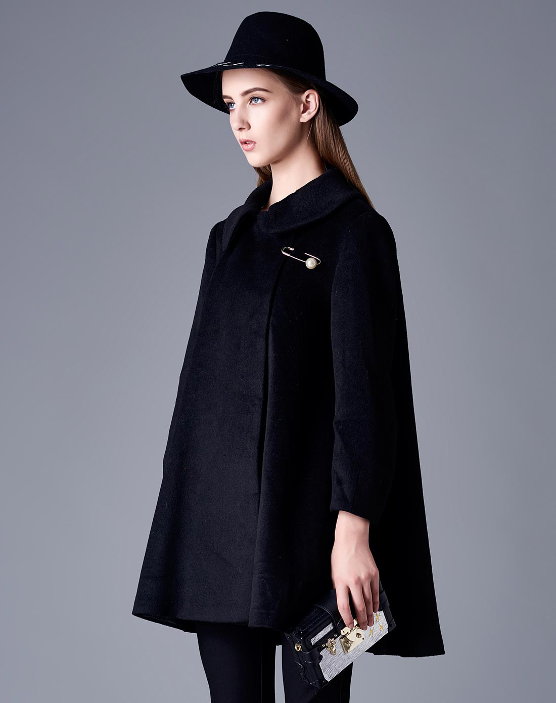 女装长款大衣午夜黑