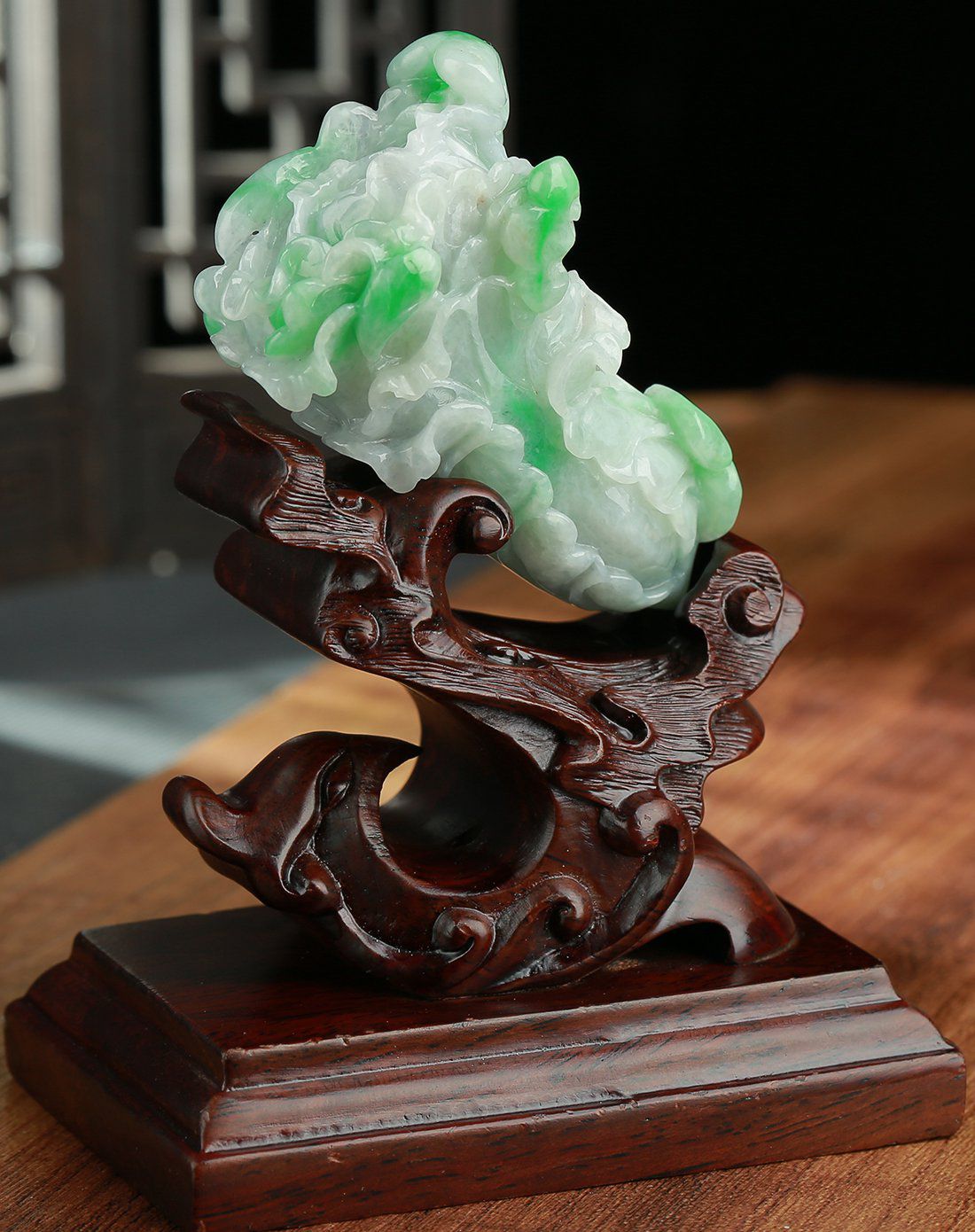 一品翠 天然翡翠a货白底阳翠招百财精工小摆件