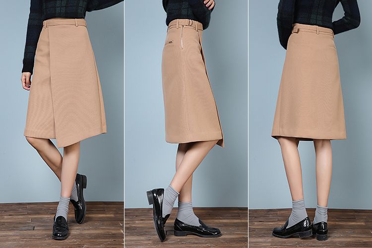 前侧开叉半身裙驼色