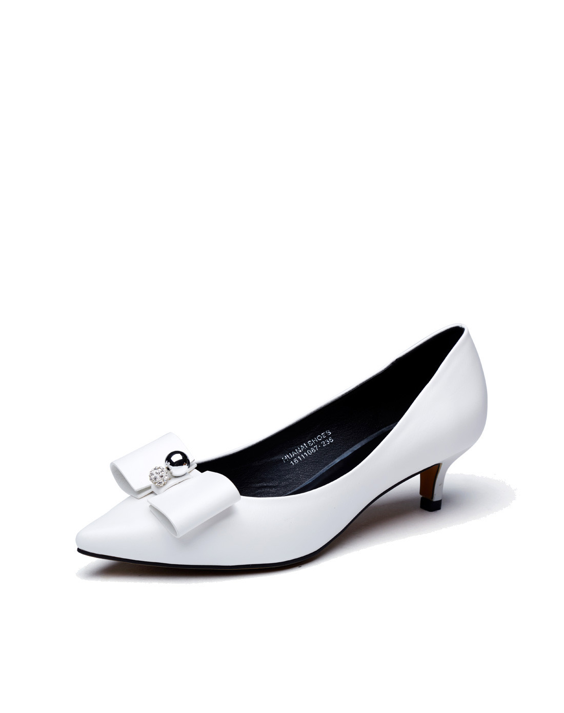 华耐女鞋秋季漆皮尖头细跟单鞋套脚女鞋黑色