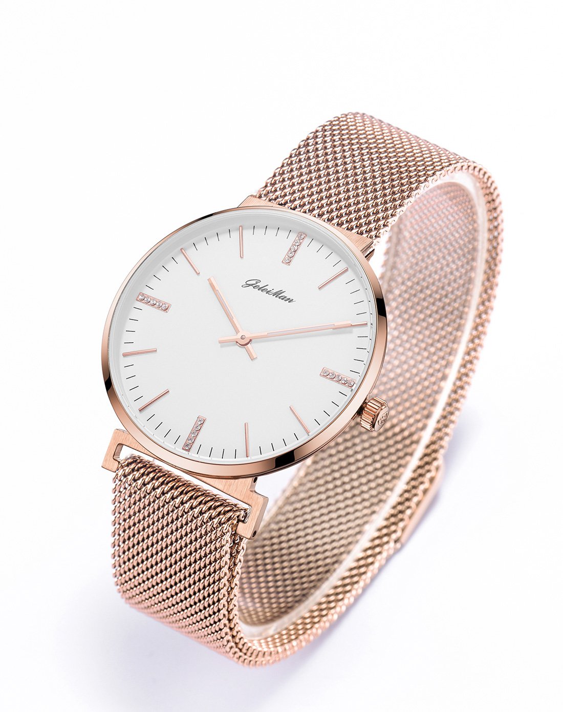 格雷曼 【推荐】简约时尚网钢带女表枚壳白面枚网带