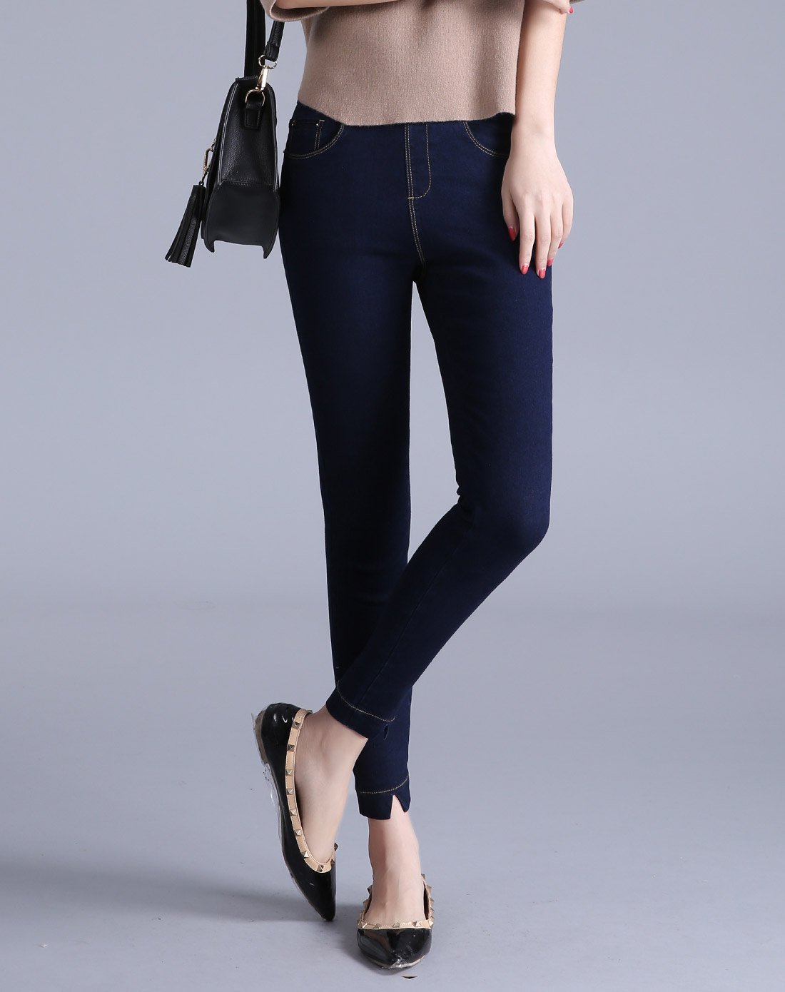 索菲丝尔裤子专场脚口前开叉百搭牛仔小脚裤cn7160170_唯品会