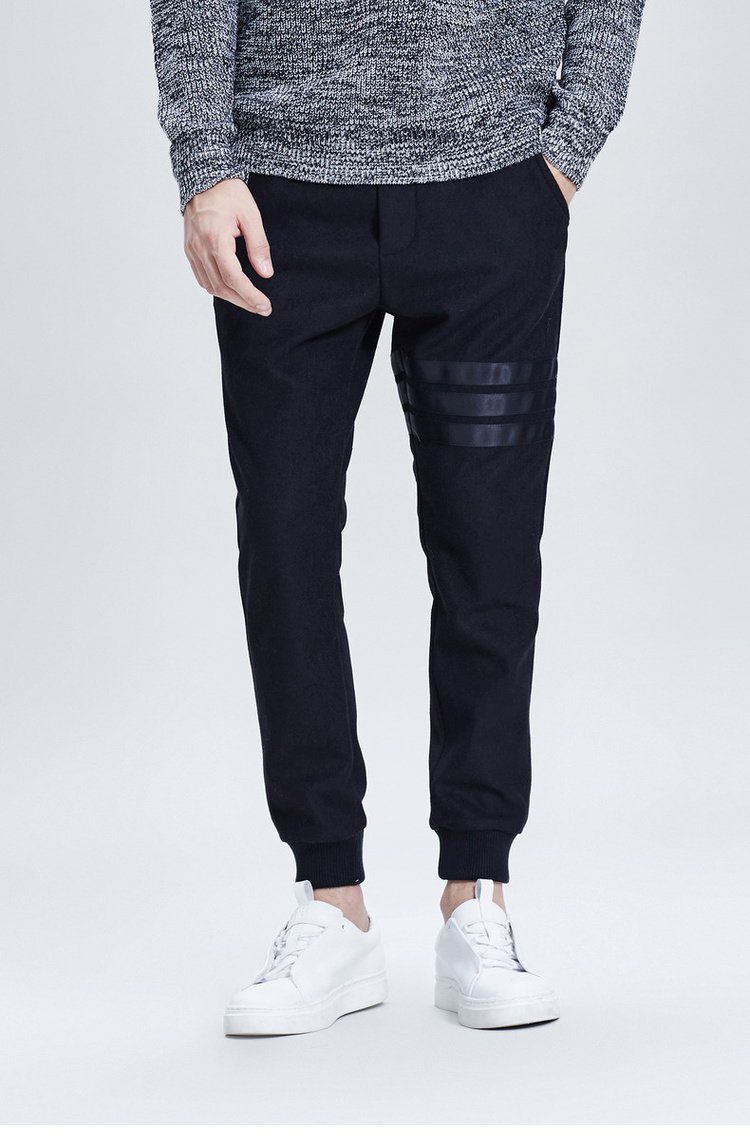 腿织带毛呢束脚梭织裤