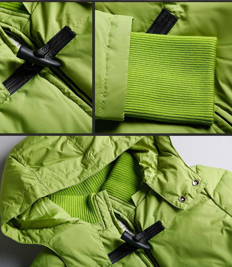 欧美风高端中长款牛角扣连帽羽绒服橄榄绿