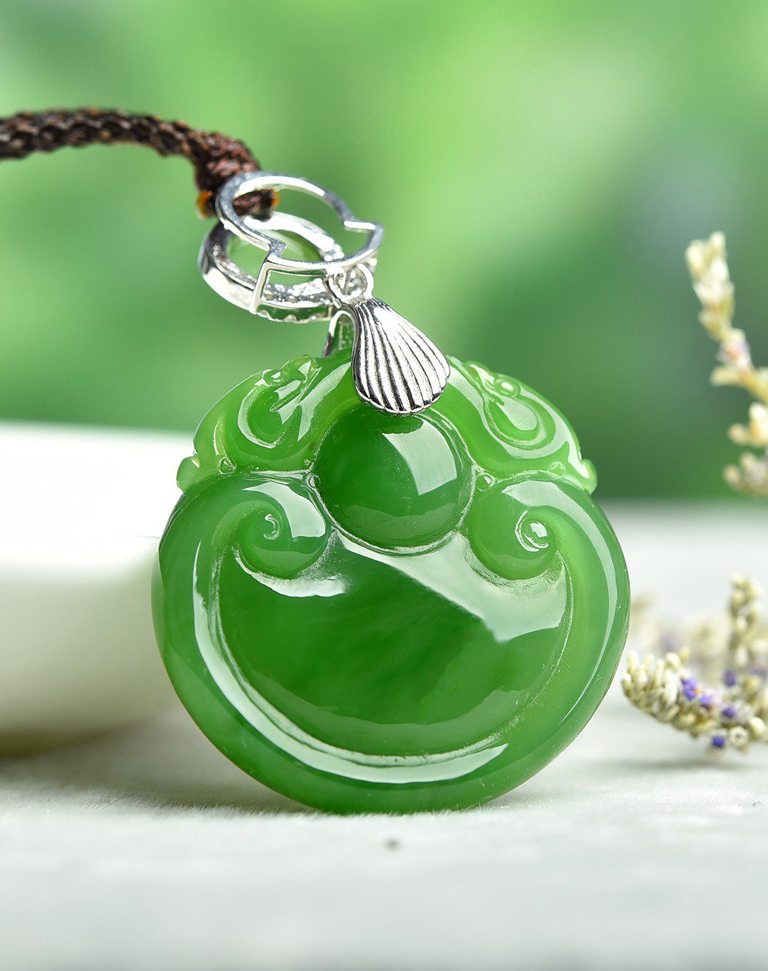 一品翠 天然和田玉菠菜绿幸福如意碧玉吊坠绿色