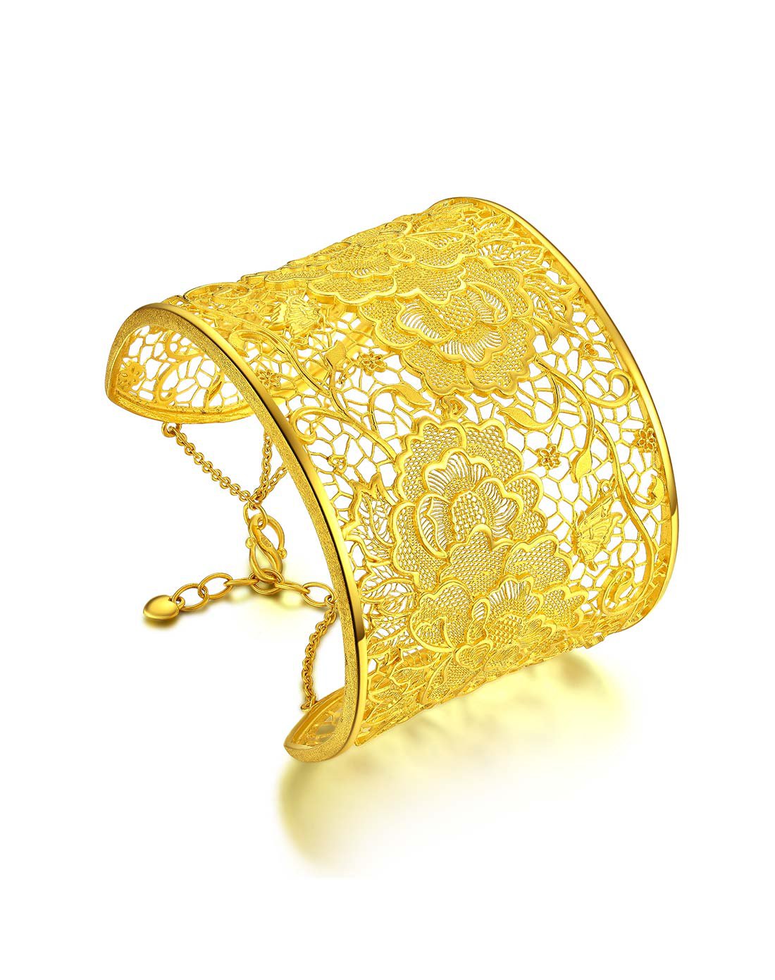 潮宏基 花丝牡丹 足金手镯-计价约57.6g