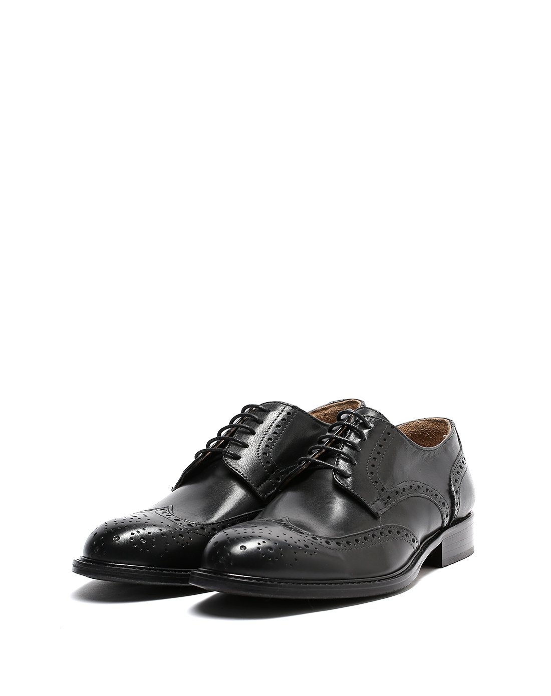 男士布洛克花纹绑带皮鞋黑色