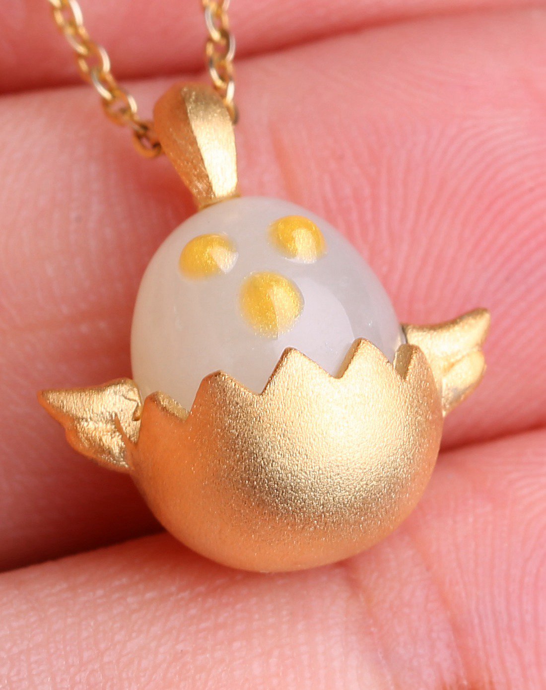 一品翠 s925银镶和田玉精致呆萌白玉小鸡仔吊坠白色