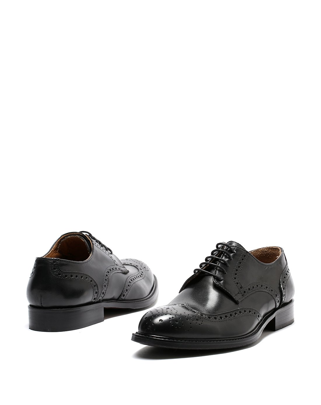 男士布洛克花纹绑带皮鞋黑色