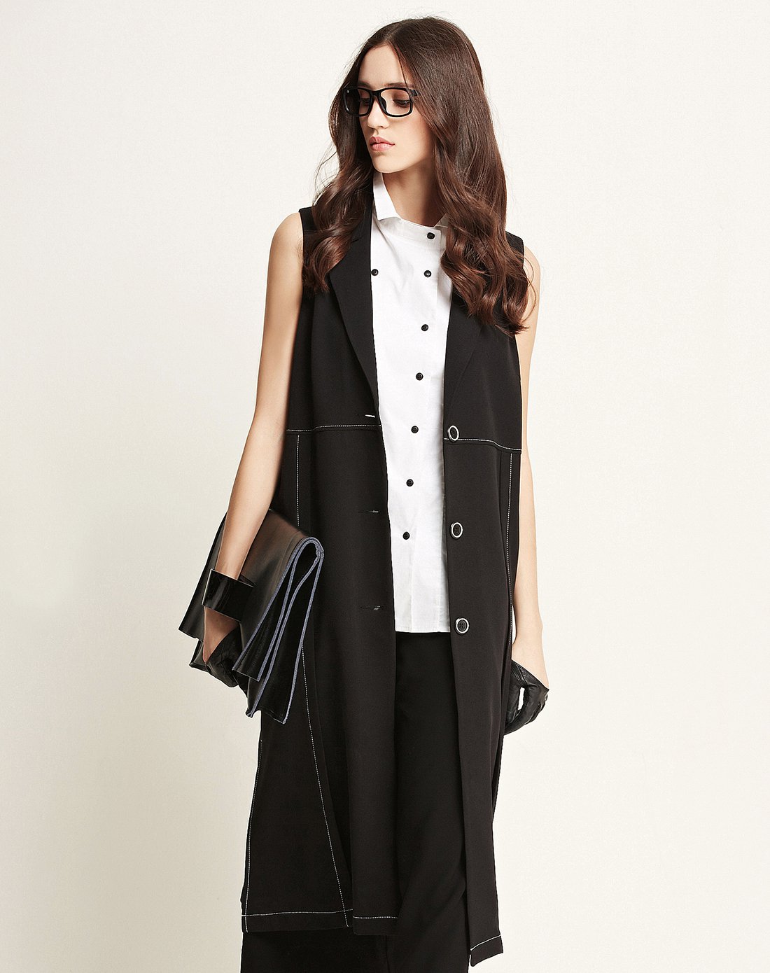 中长款宽松无袖外套潮黑色