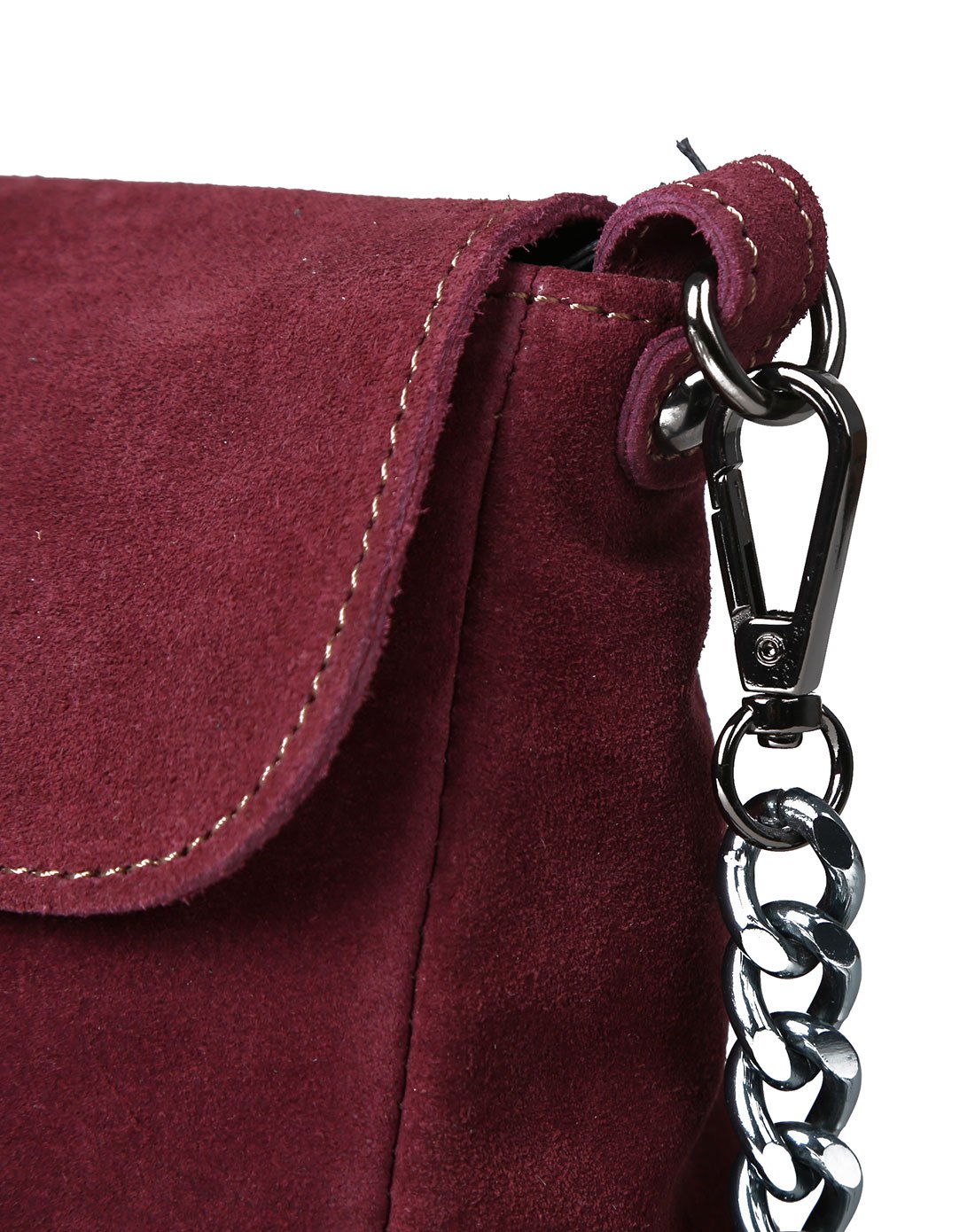 女士意大利原装进口翻毛皮斜跨小包酒红色