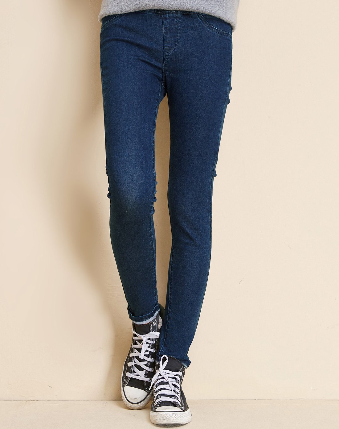 女士弹力修身打底裤水洗牛仔长裤潮牛仔中蓝