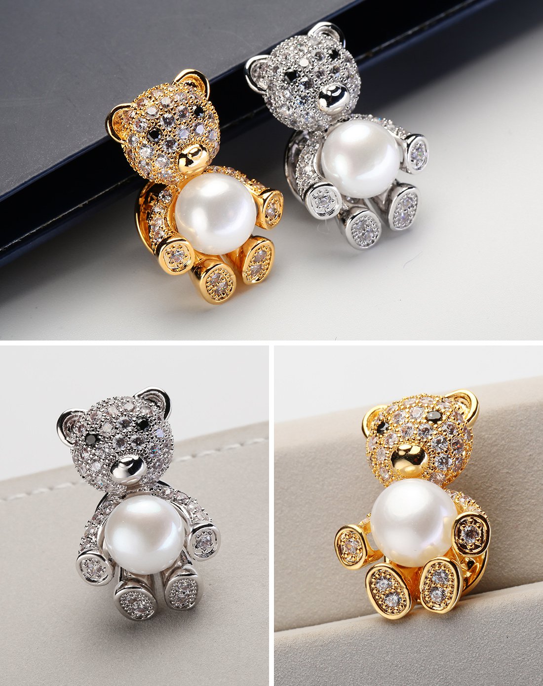 水年华 可爱抱抱熊珍珠胸针(附证书)