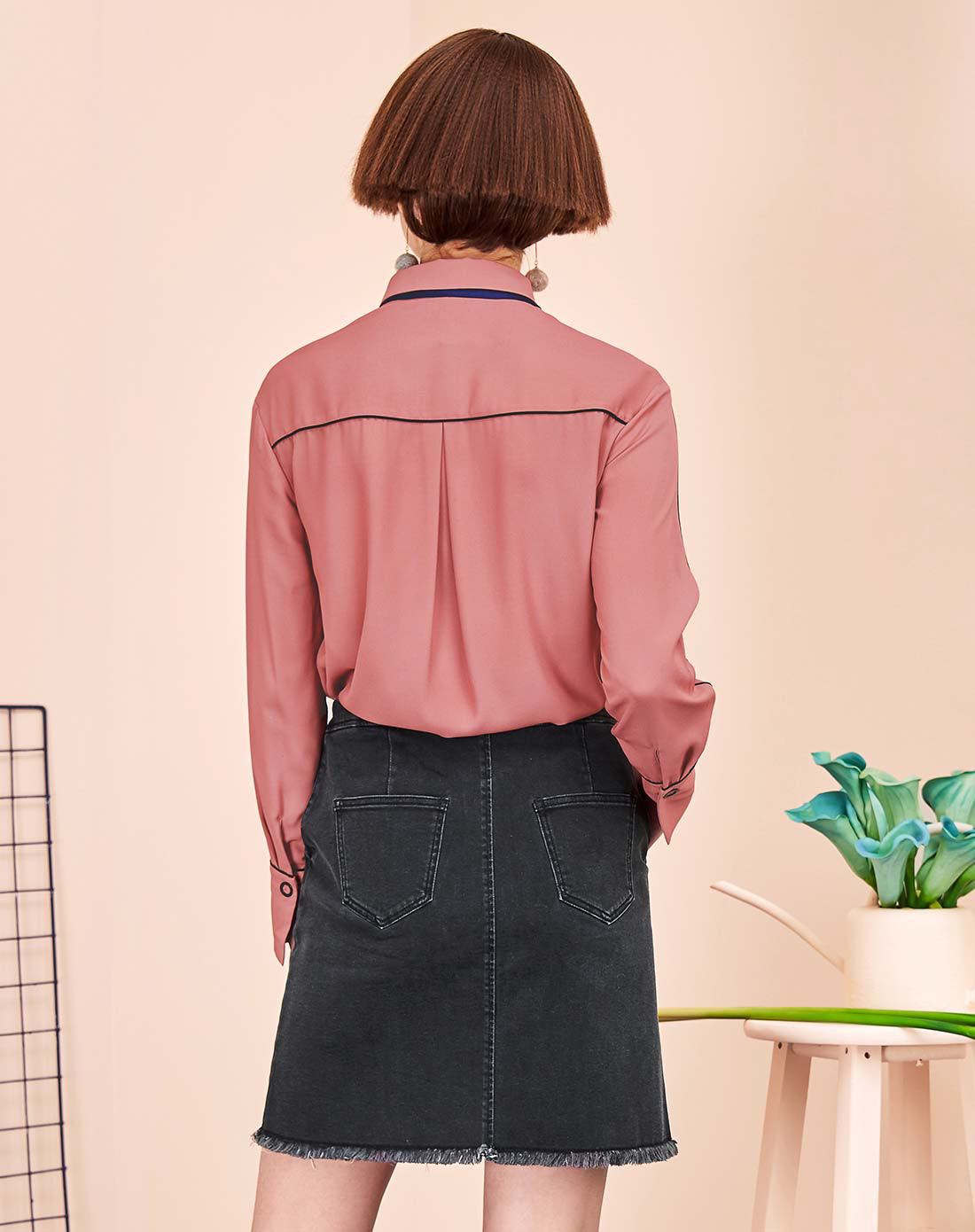 韩版学生宽松衬衫灰粉