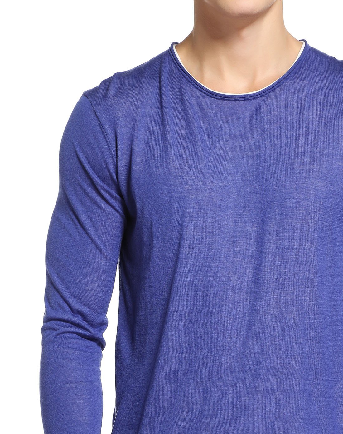 低调沉稳舒适挺括棉质长袖针织衫蓝色