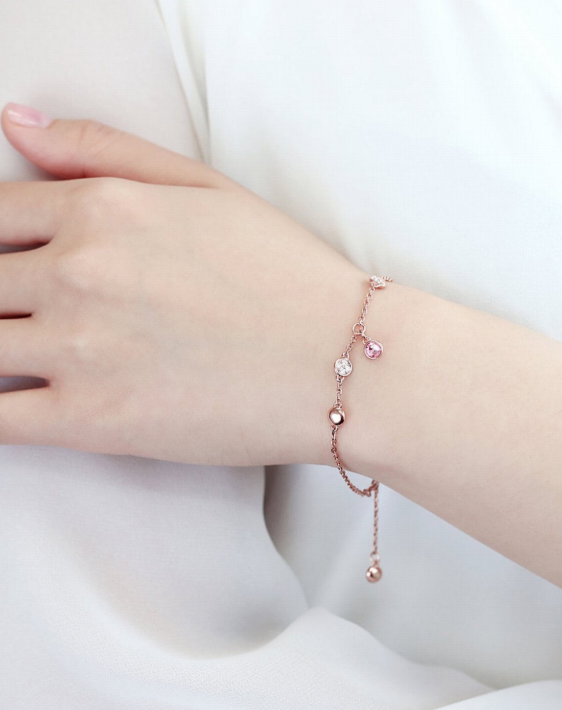 曼古银 【梦幻泡泡】s925银浪漫时尚手链粉色