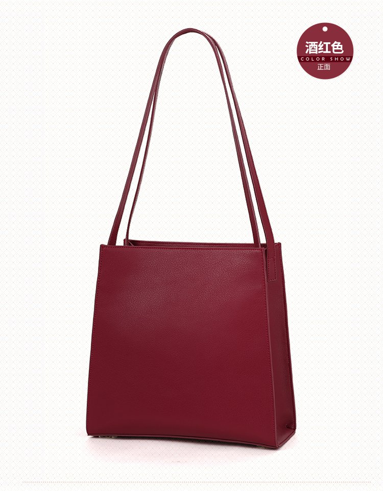 新款女士酒红色简约休闲大容量通勤包手提单肩包