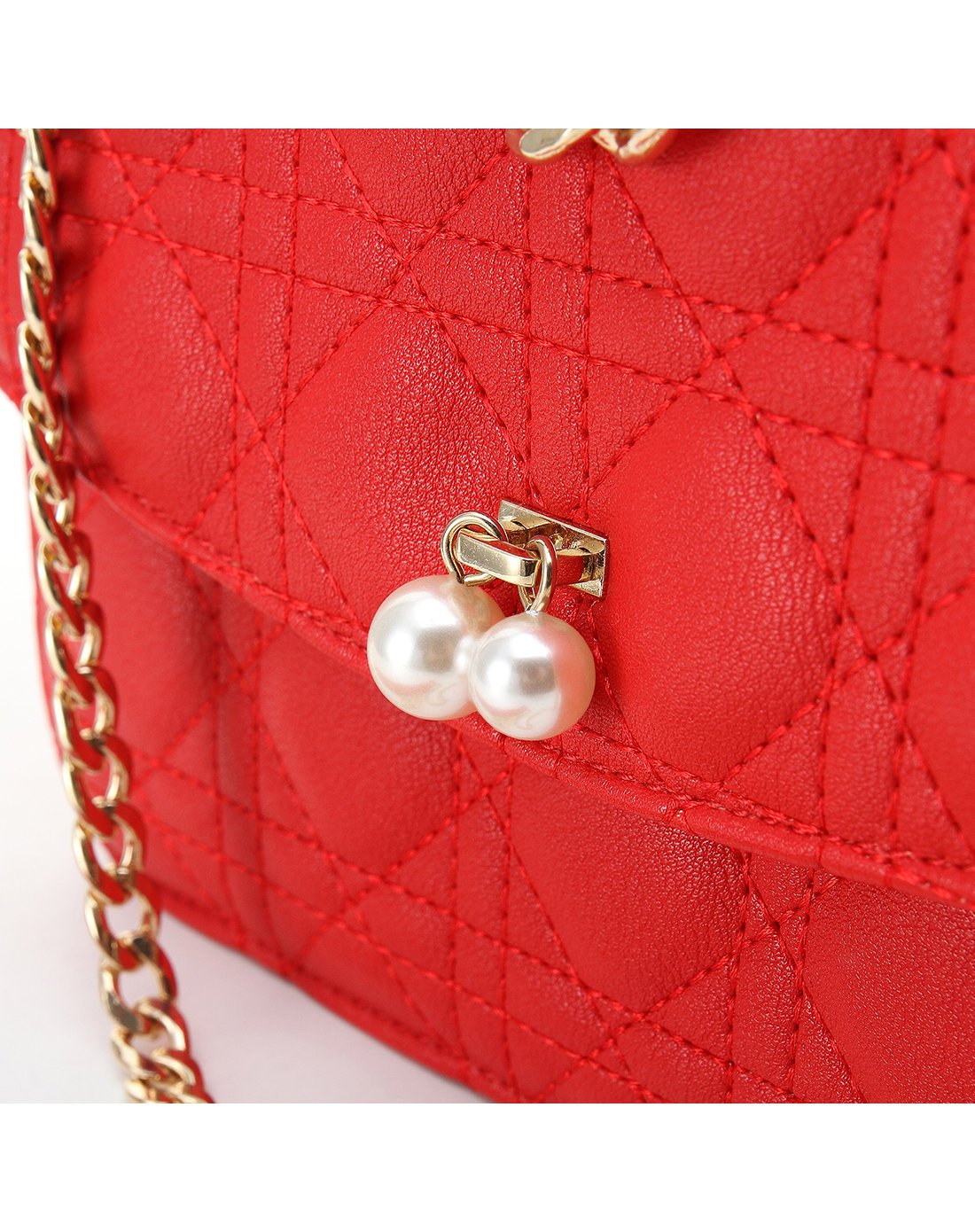 杜拉拉系列纯色百搭链条女式手提包红色