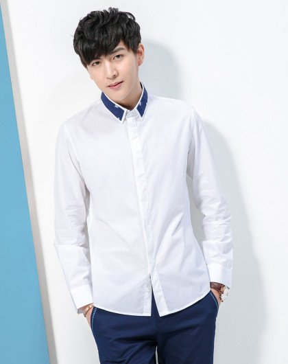 alt fine ism男装特卖旗舰店男款时尚简约修身衬衫白色ad60110112j34