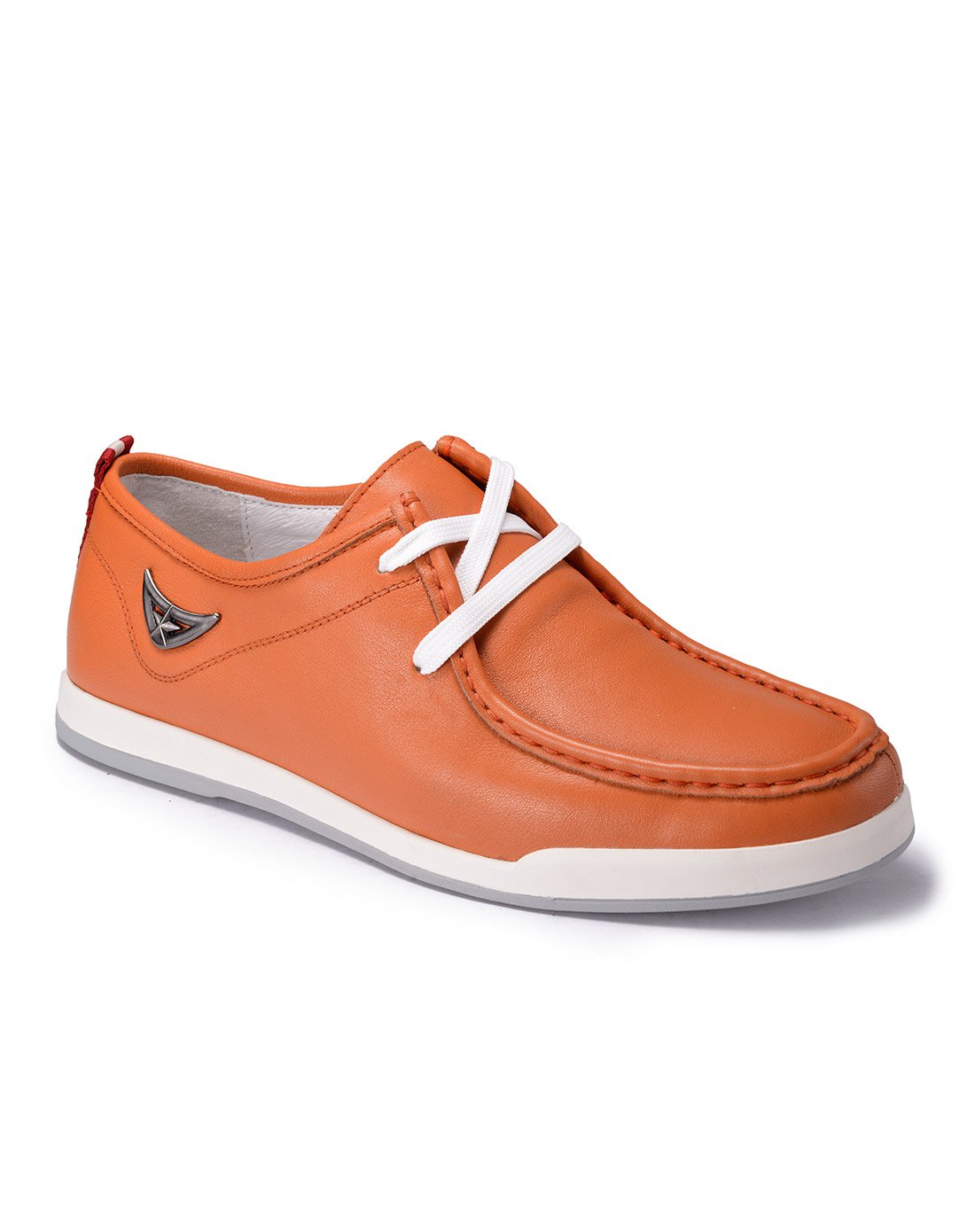 头层牛皮耐磨休闲轻便鞋橘黄色