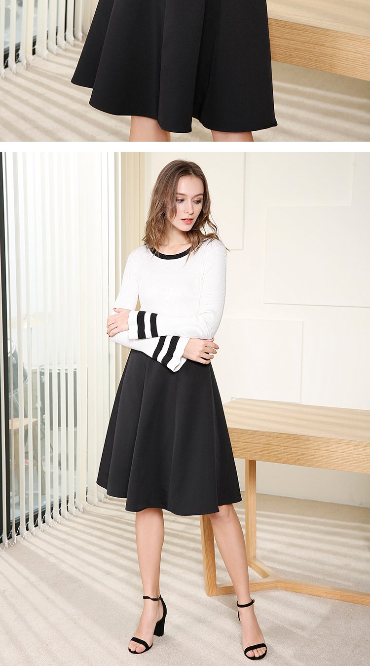 osa女装清仓专场osa欧莎白色喇叭袖条纹圆领套头针织打底衫s117a1602