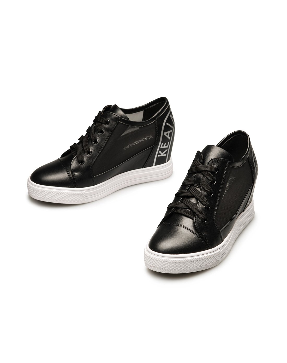 女士牛皮时尚网纱休闲鞋黑色