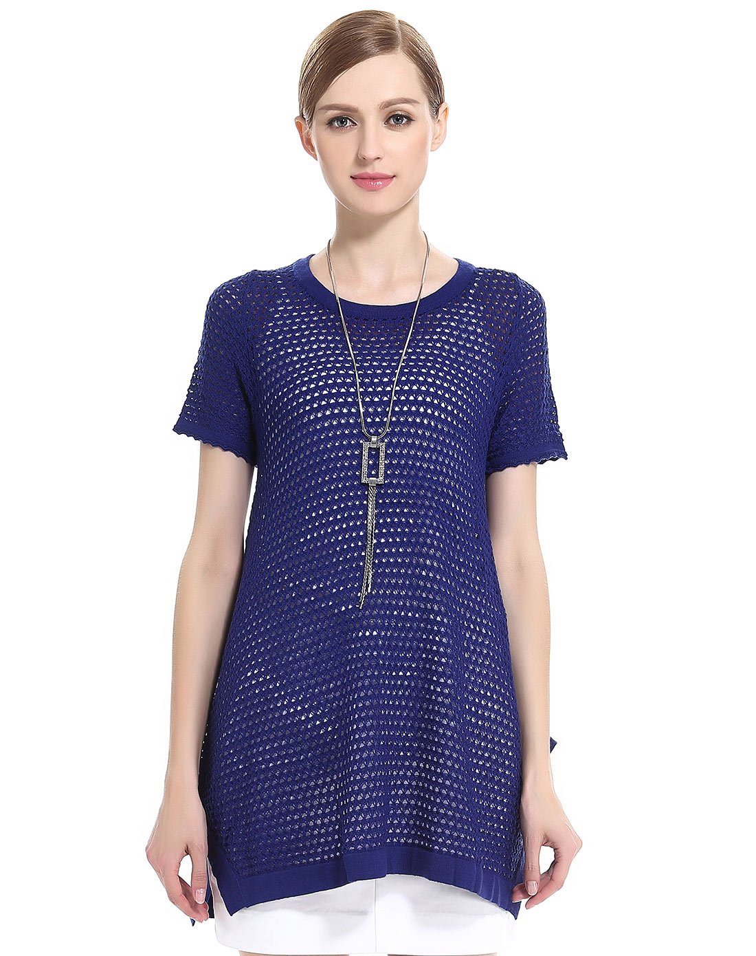 镂空设计短袖针织衫