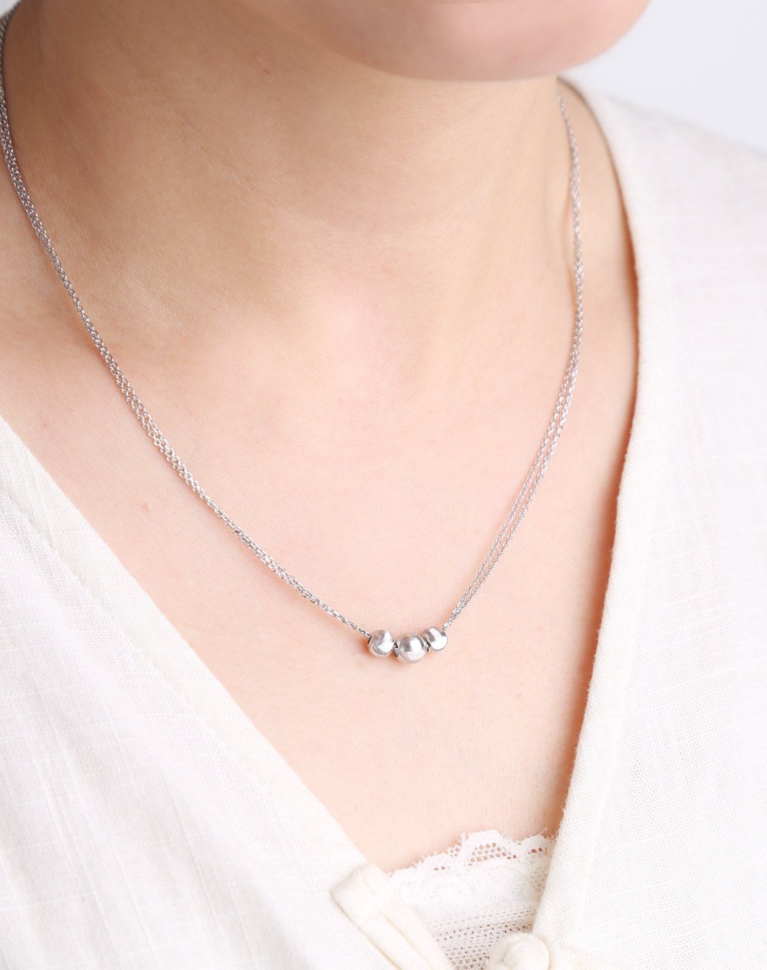 老庙 铂金pt950项链双股三珠链约5.35克