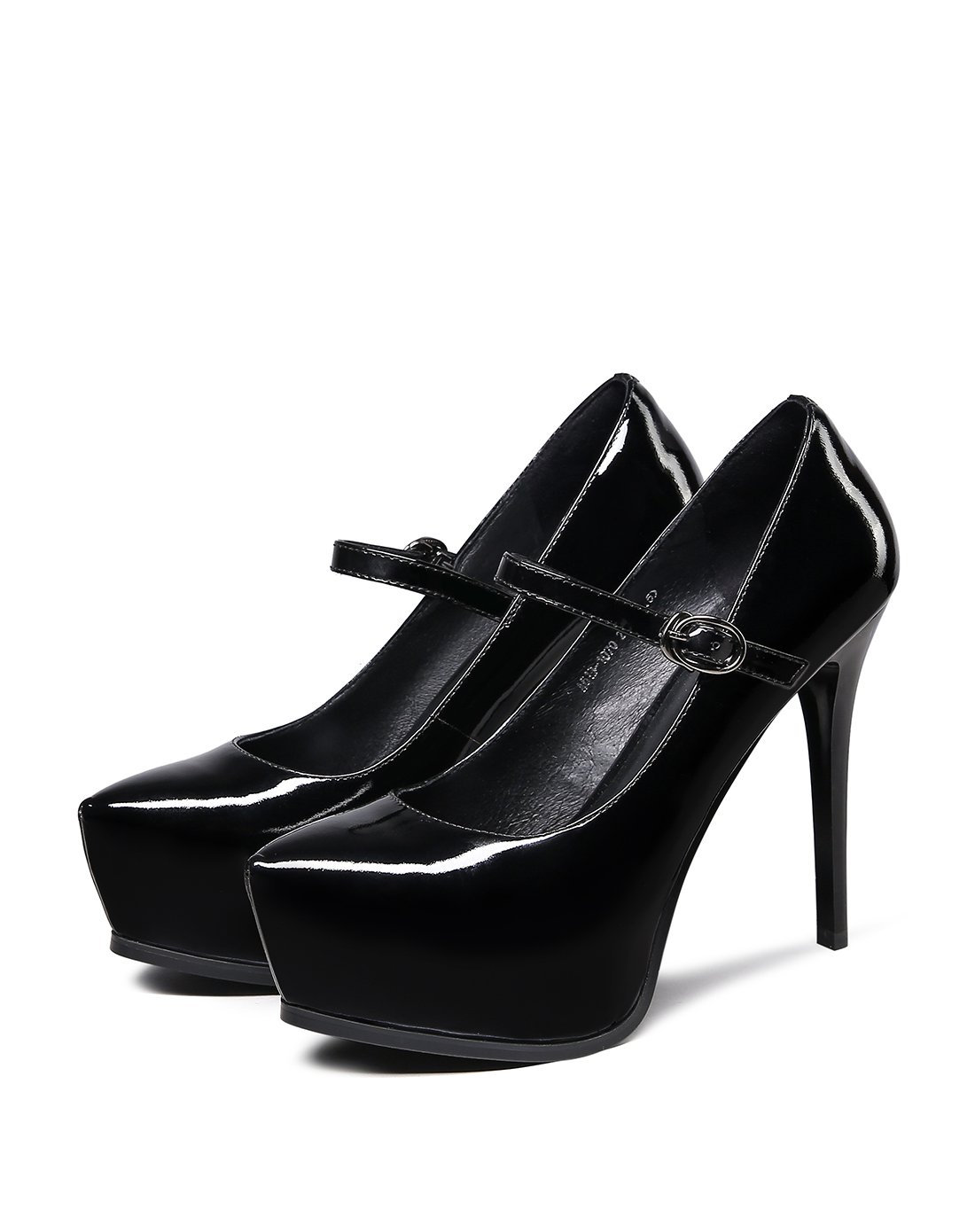 新款牛皮亮色恨天高潮流时尚套脚单鞋黑色