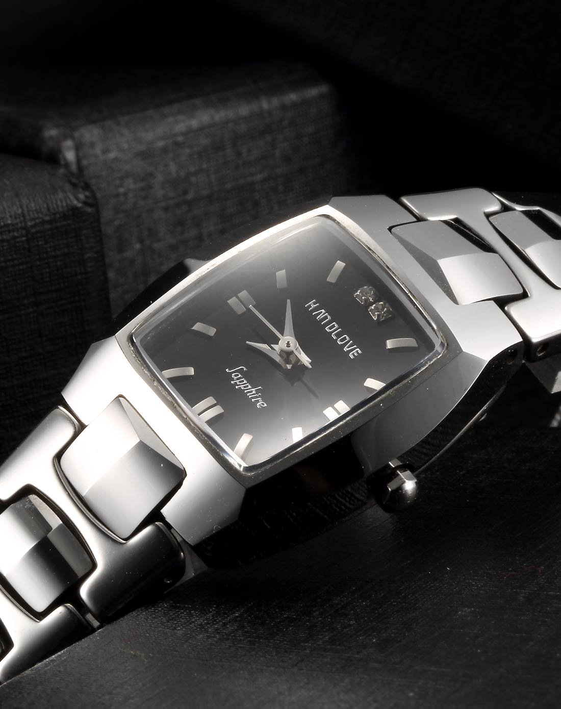 汉爱手表handlove汉爱 经典奢华金边系列梯形防水钨钢女表h18518l-1