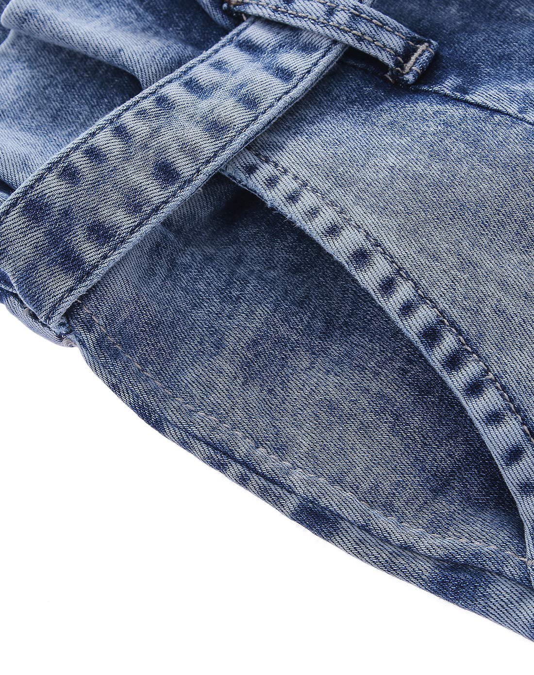 one more文墨优雅秋装简约通勤百褶腰头牛仔裤女裤子