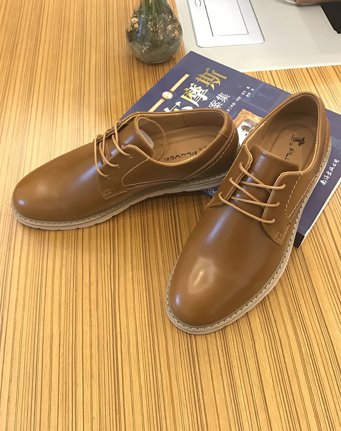 男款二层牛皮英伦低帮休闲鞋红棕色