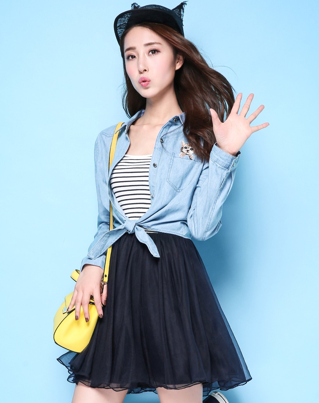 衬衫领连衣裙牛仔蓝