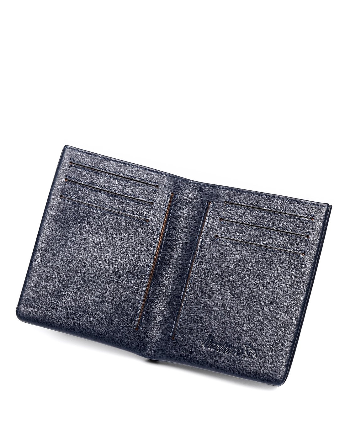 新品男款牛皮革简约竖款钱包蓝色