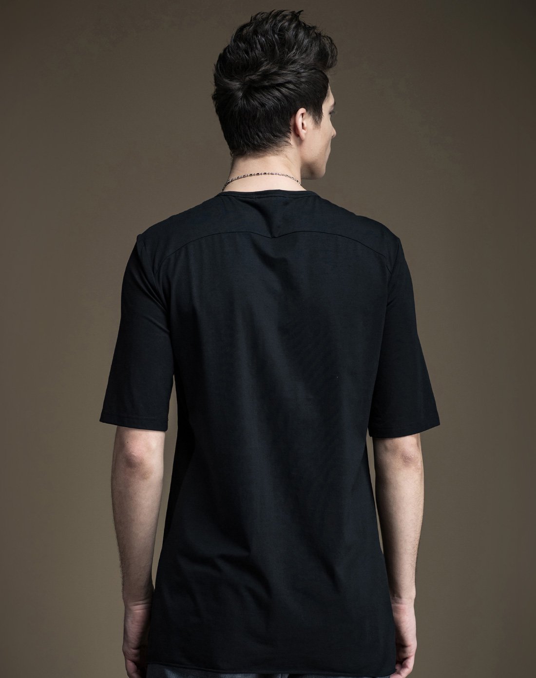 纯色个性侧叉中长款短袖t恤黑色