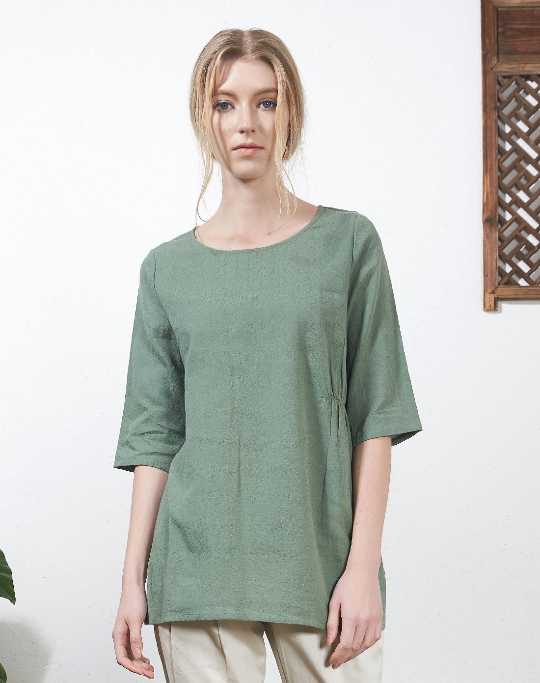 女款五分袖t恤松花绿