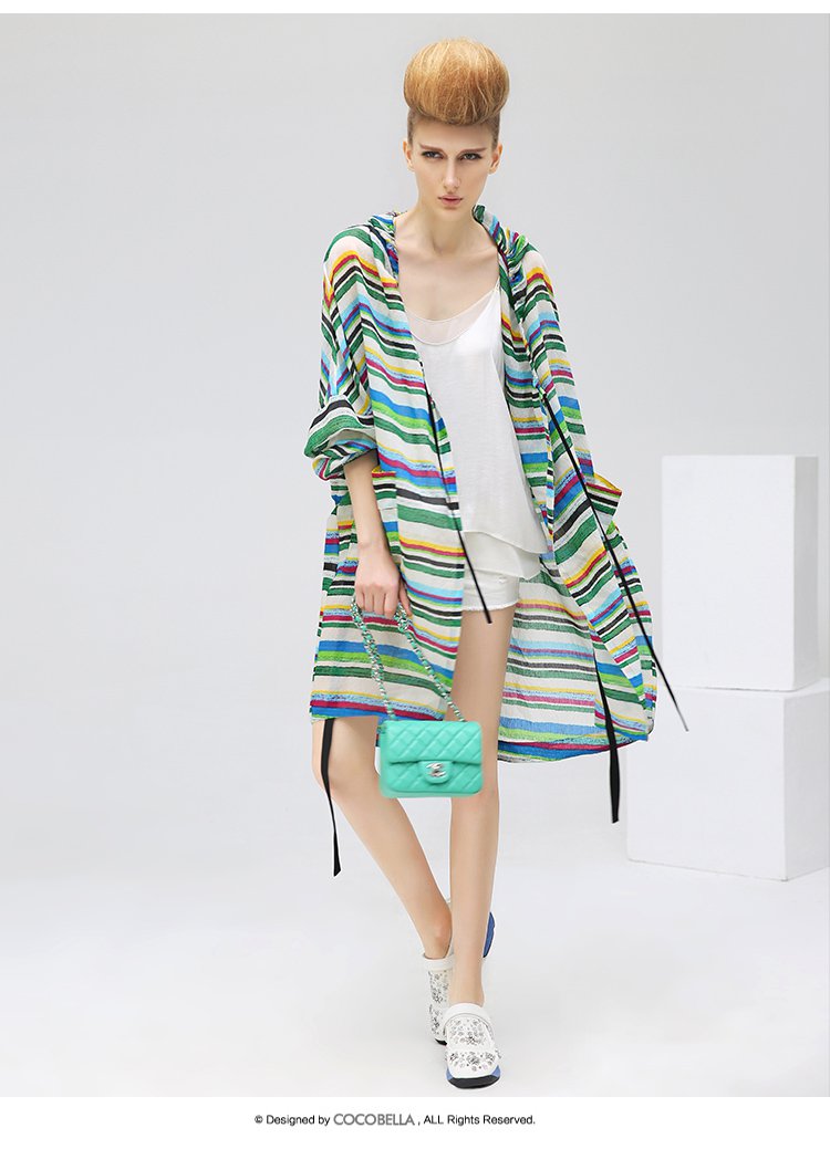 cocobella女装专场 彩色条纹飘逸中长款开衫 袖型: 常规 风格: 潮流