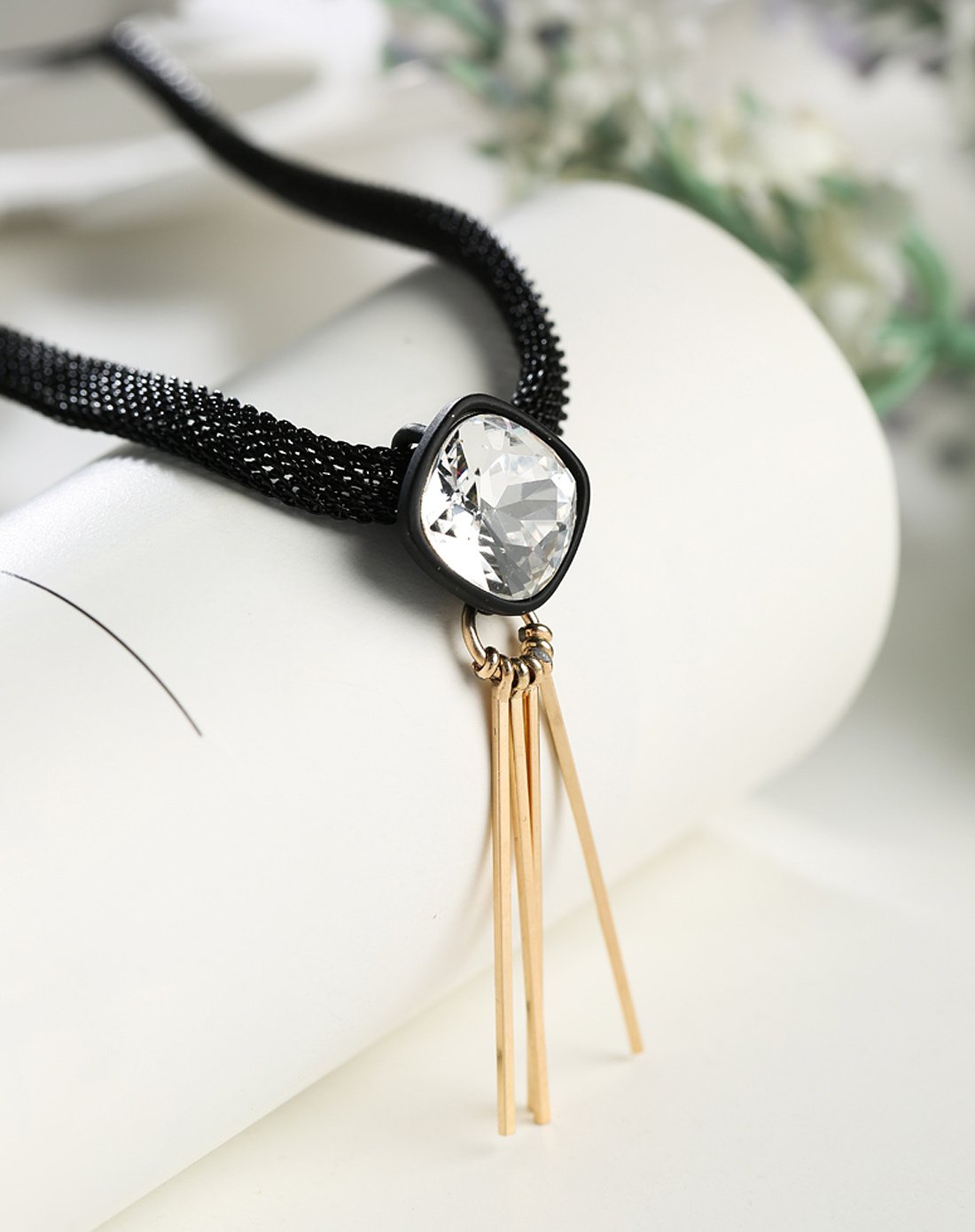 朋克简约复古黑绳吊坠颈链