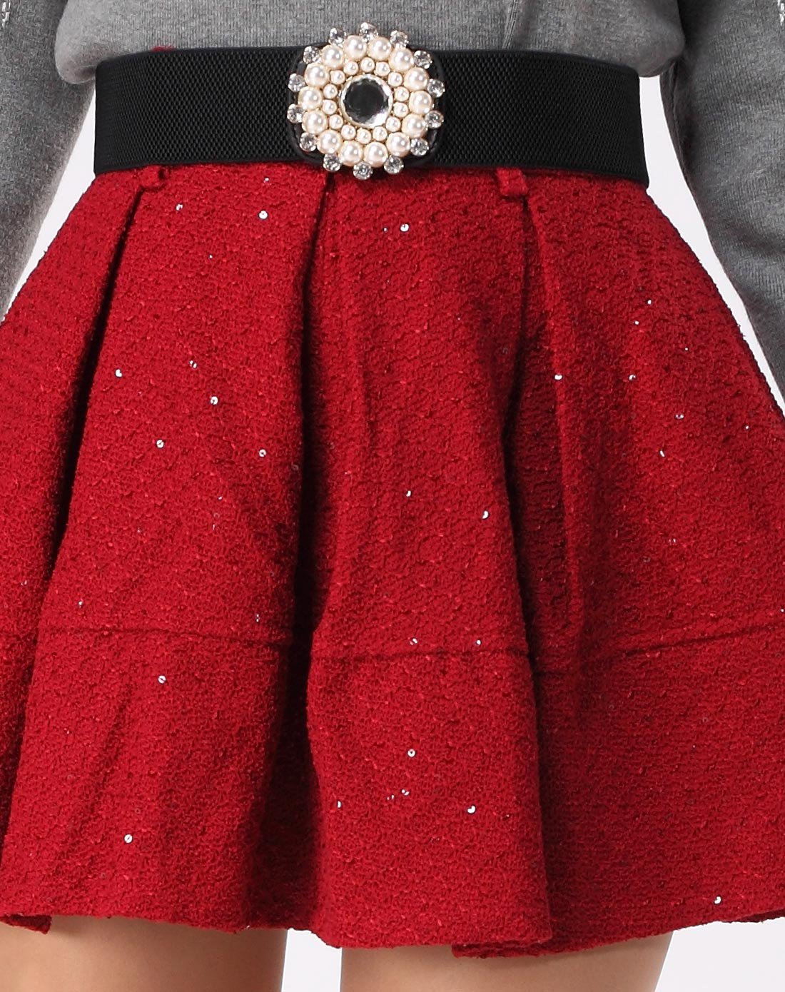 朵以duoyi女装专场 显瘦时尚亮片百褶半身短裙酒红 商