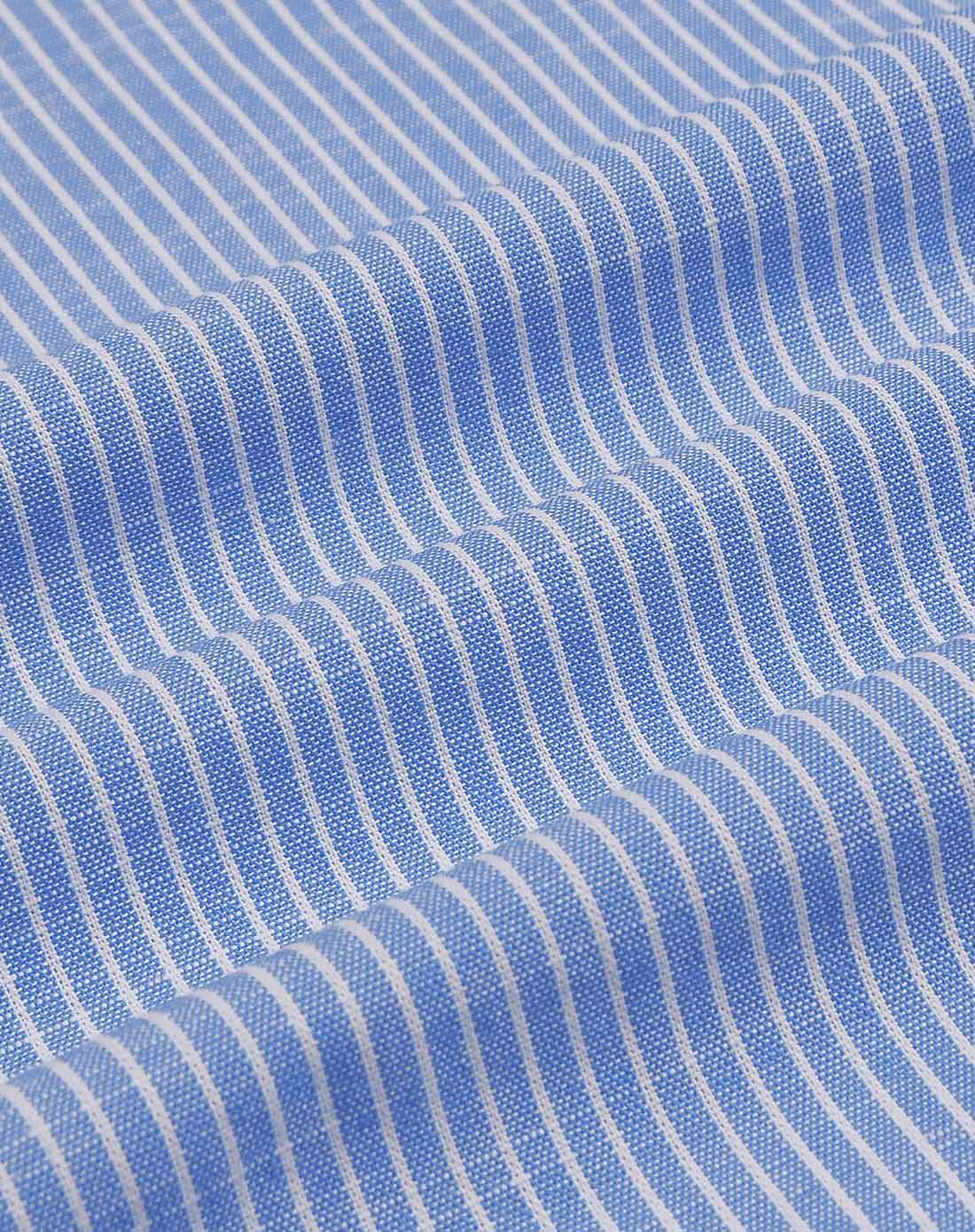 纯棉尖领帅气条纹短袖衬衫蓝白条