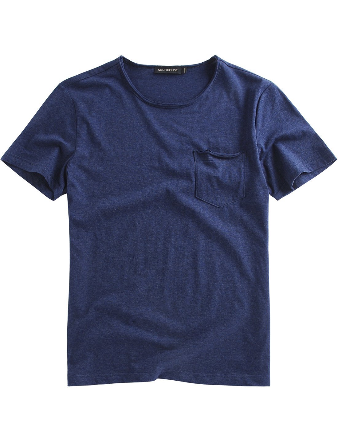 修身毛边纯色短袖t恤深蓝色
