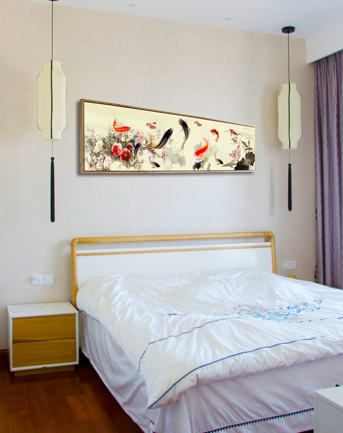 132cm*32cm卧室床头装饰画-九鱼图