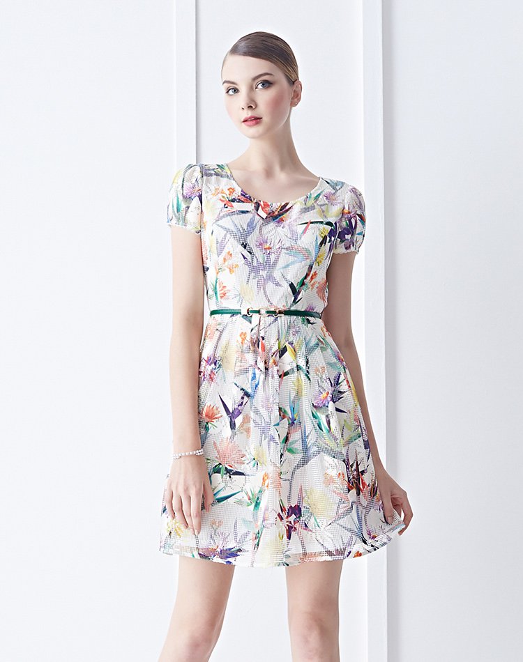 钡萱passion女装专场 雅致艺术印花修身连衣裙