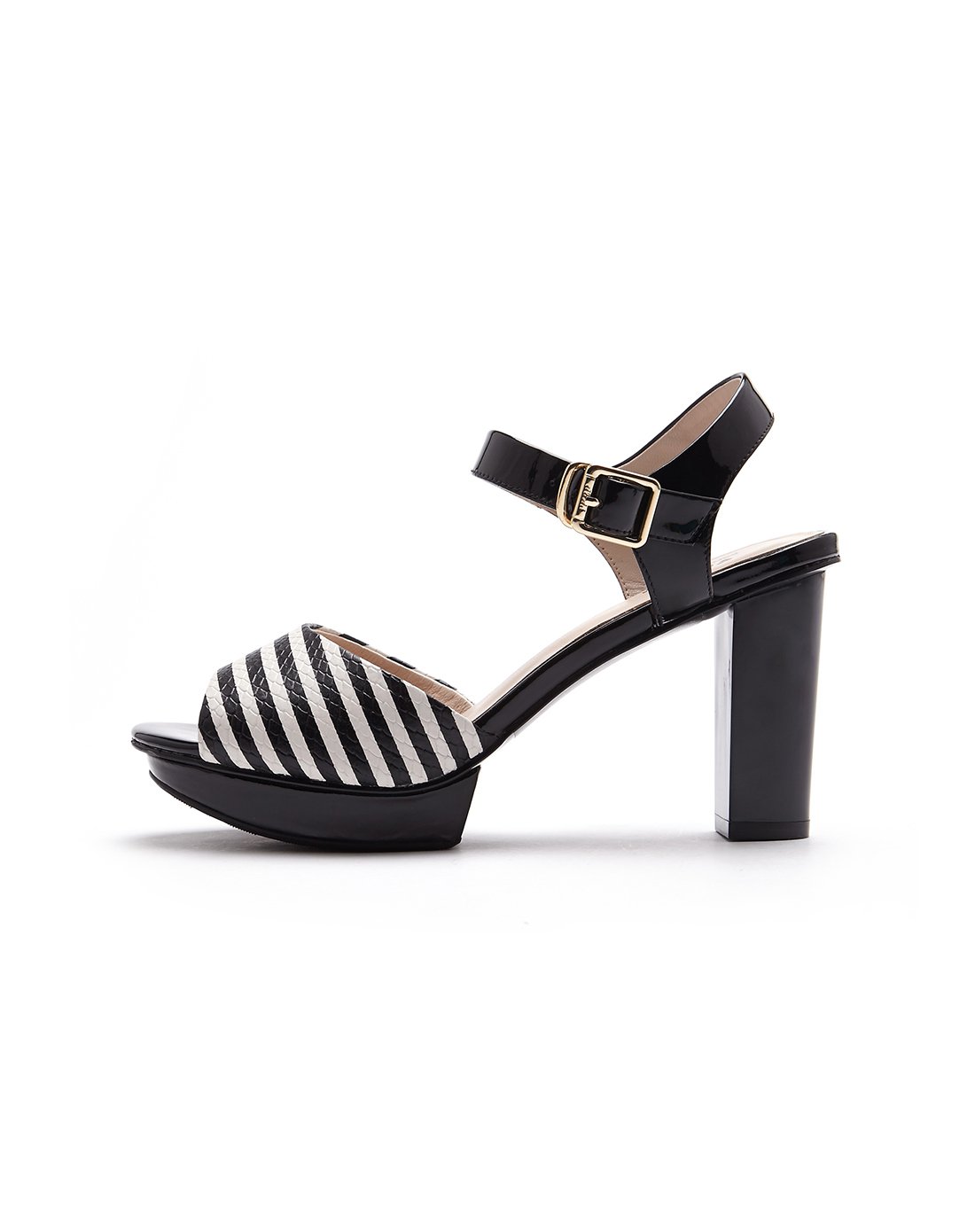 条纹 通勤牛皮条带凉鞋