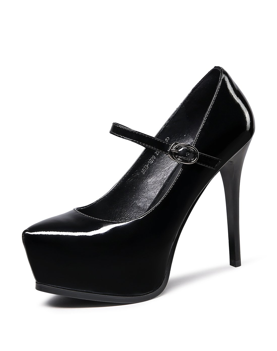 新款牛皮亮色恨天高潮流时尚套脚单鞋黑色